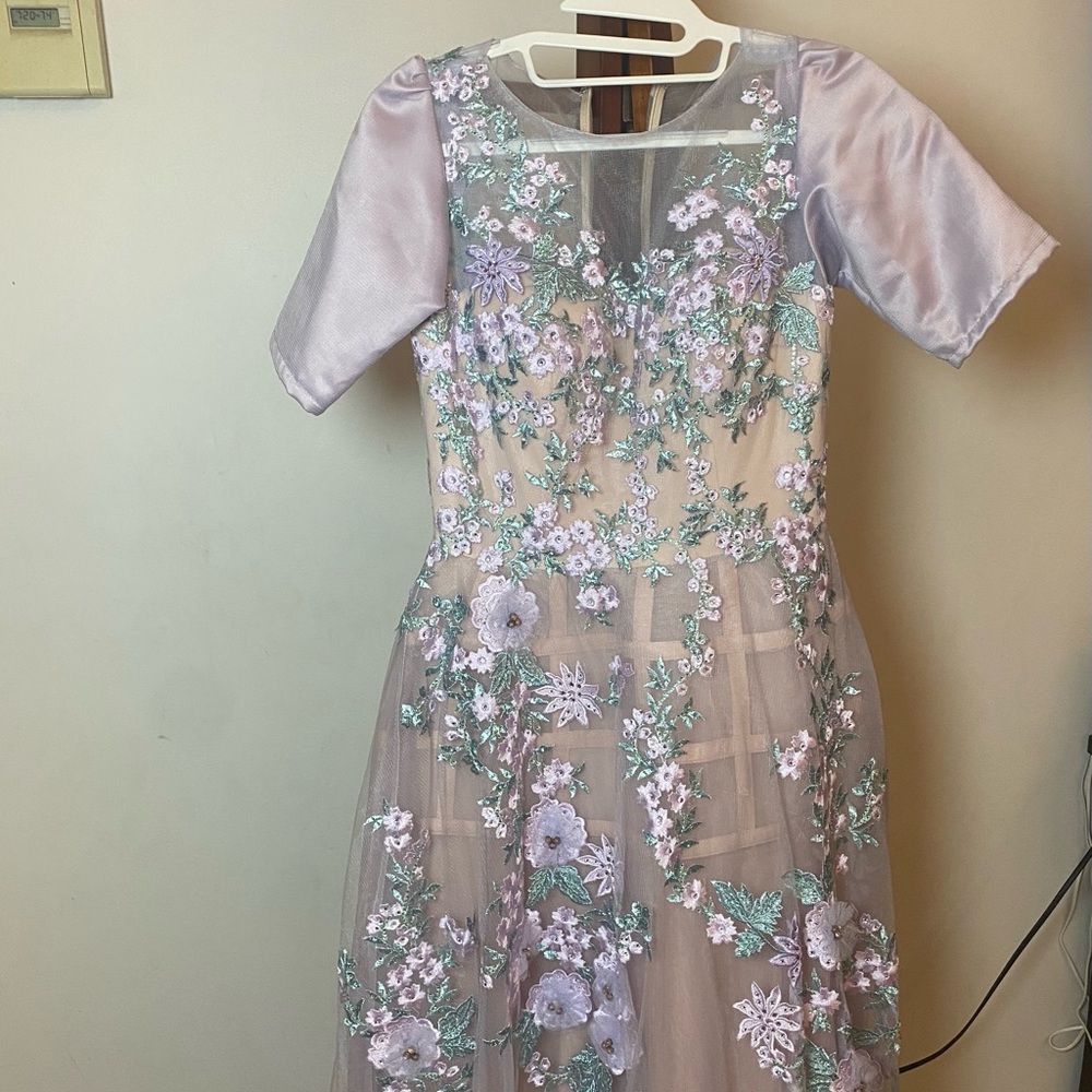 LARA Lavender Floral Embroidered Formal Dress